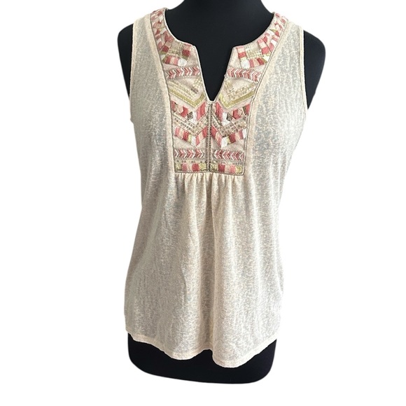 Knox Rose Cream and Pink Embroidered Tank Top size small - Picture 1 of 8